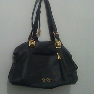 JESSICA SIMPSON GOLD ON GREY OSTRICH SKIN BAG